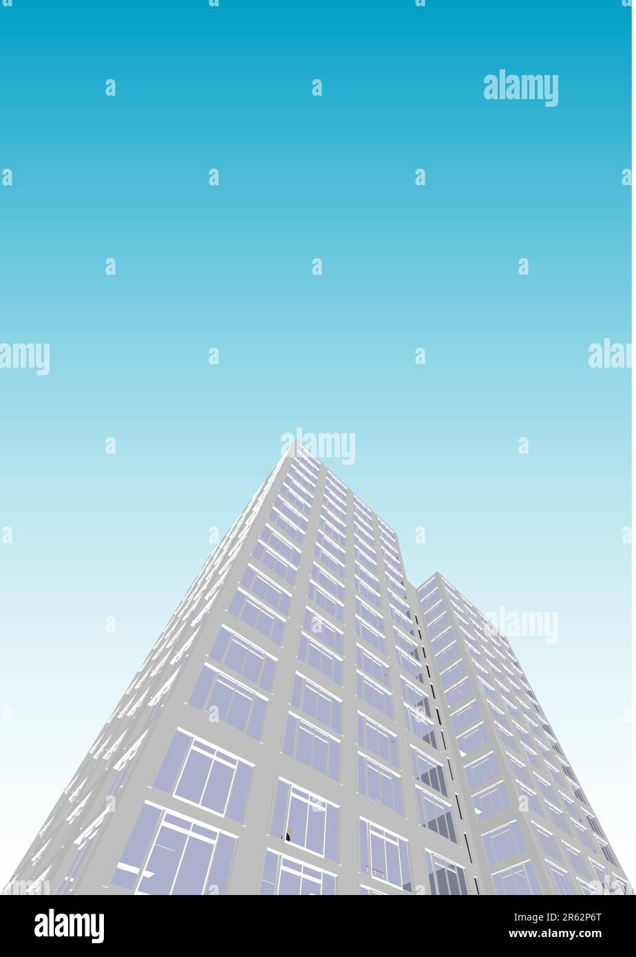 Skyscraper / Office Block in vector format. Every feature of each building including doors and windows can be edited or colored to suit. Stock Vector
