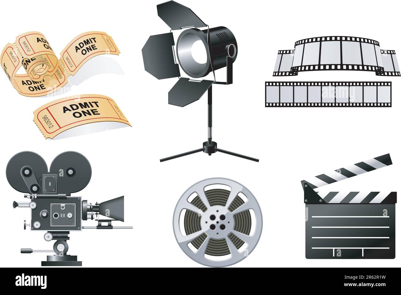 Film Industry attributes - film, movie camera and Film Slate Stock Vector