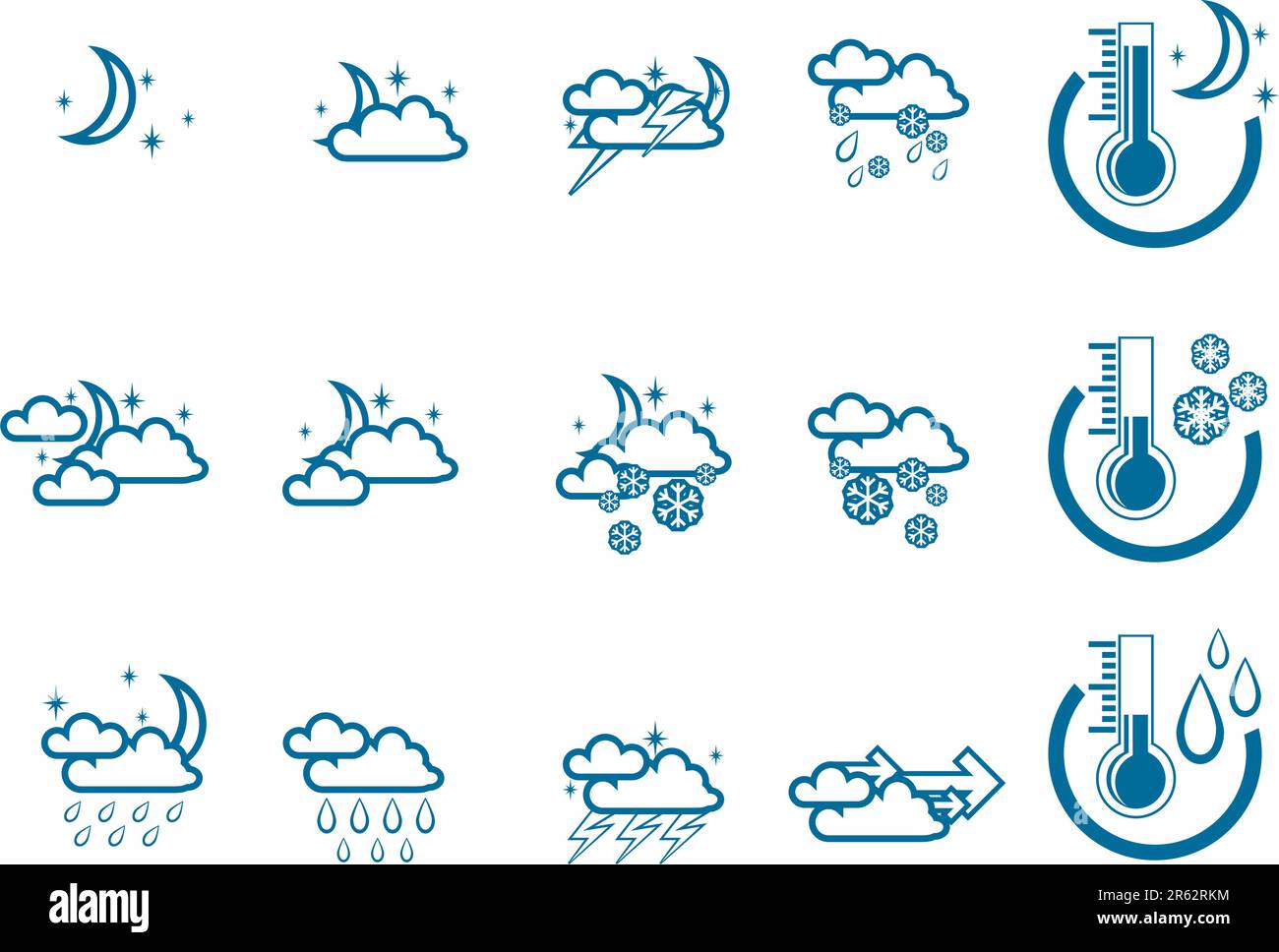 Weather Forecast vector icone set (night) and Thermometers Stock Vector