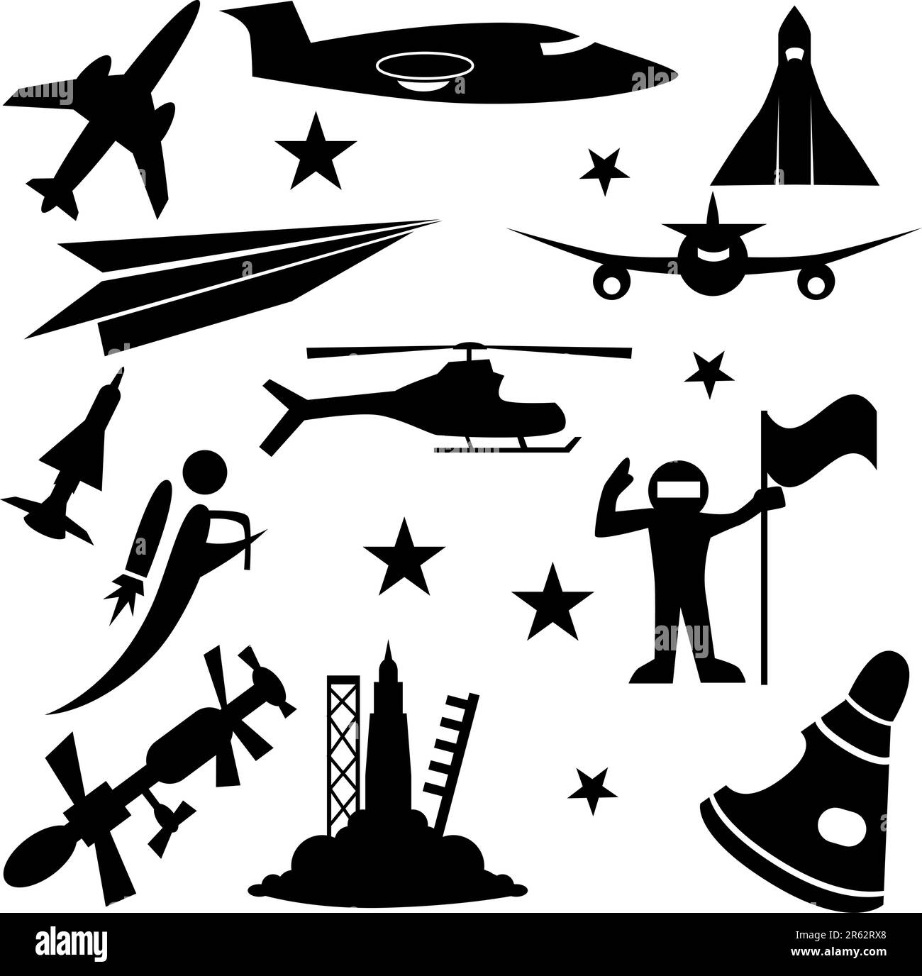 Aerospace icon set isolated on a white background. Stock Vector