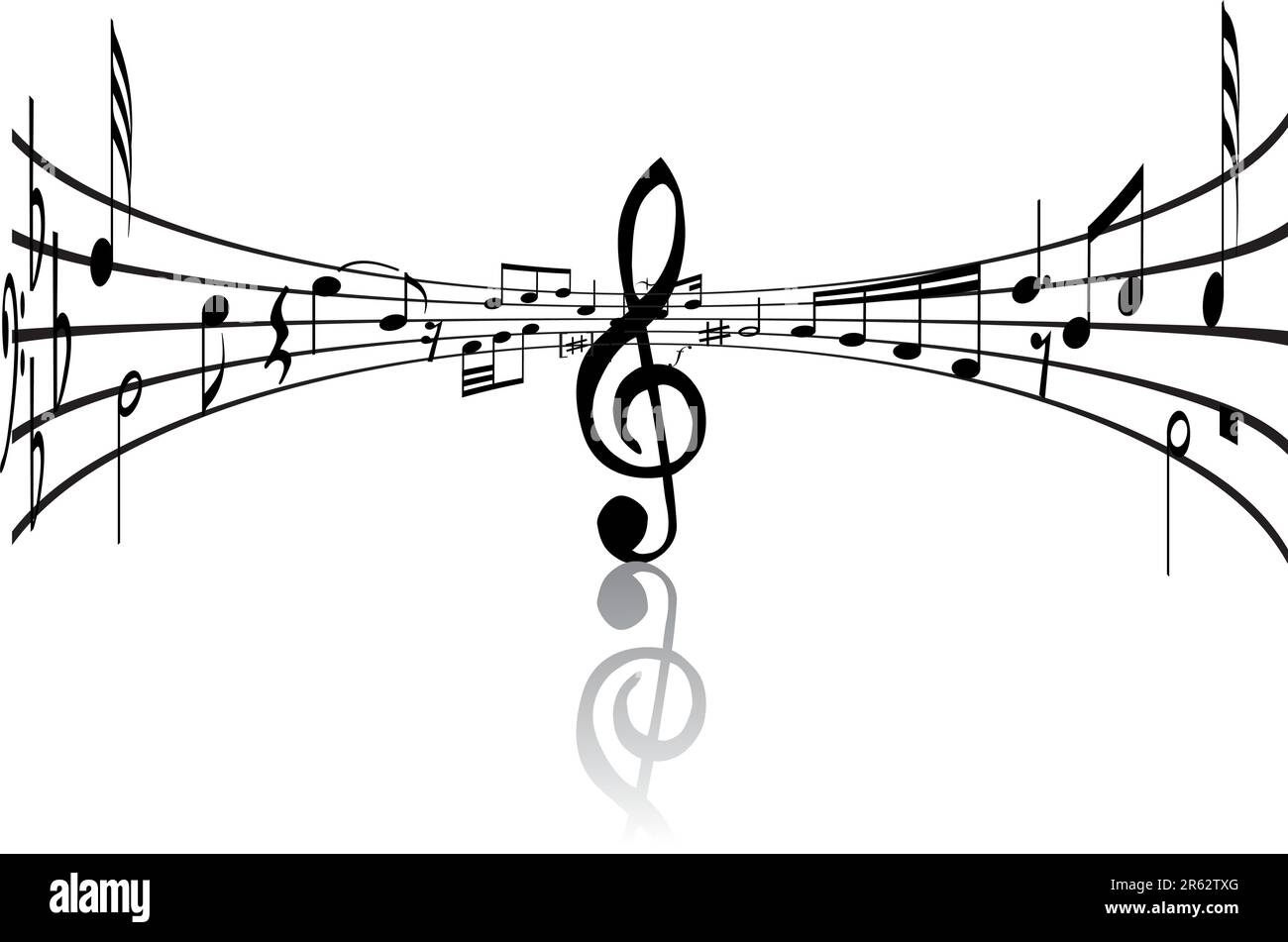 Abstract music background with different notes and lines Stock Vector