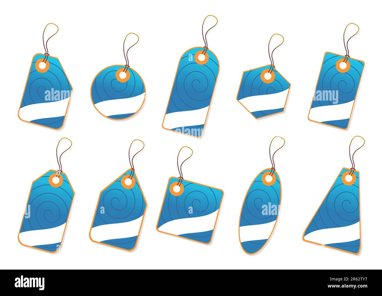 Ornamented blue tags with copy space over white background Stock Vector