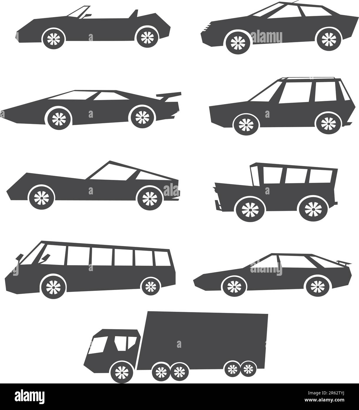 Six cartoon style car pattern design. Stock Vector