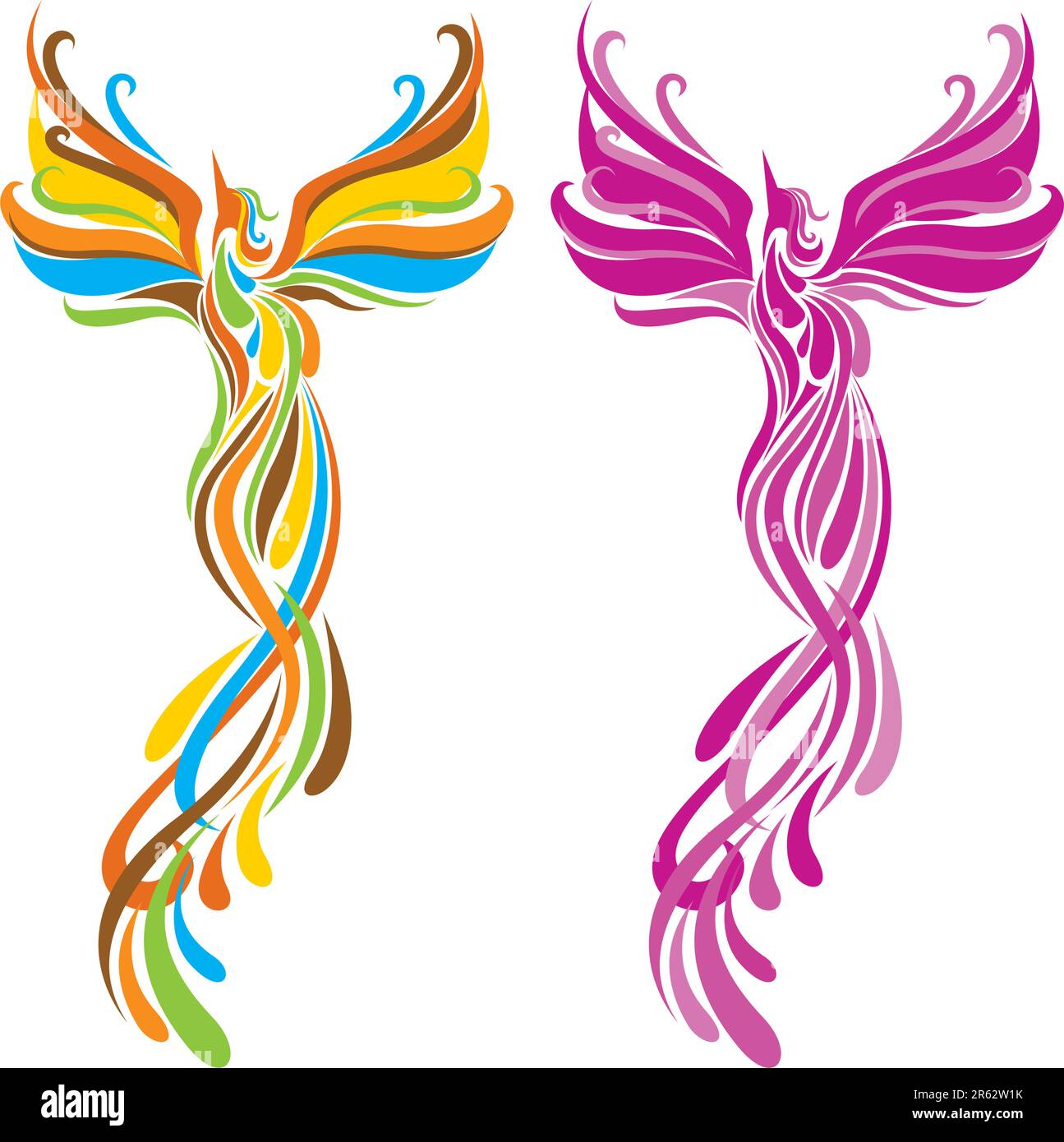 two color,funky legendary phoenix bird. Stock Vector