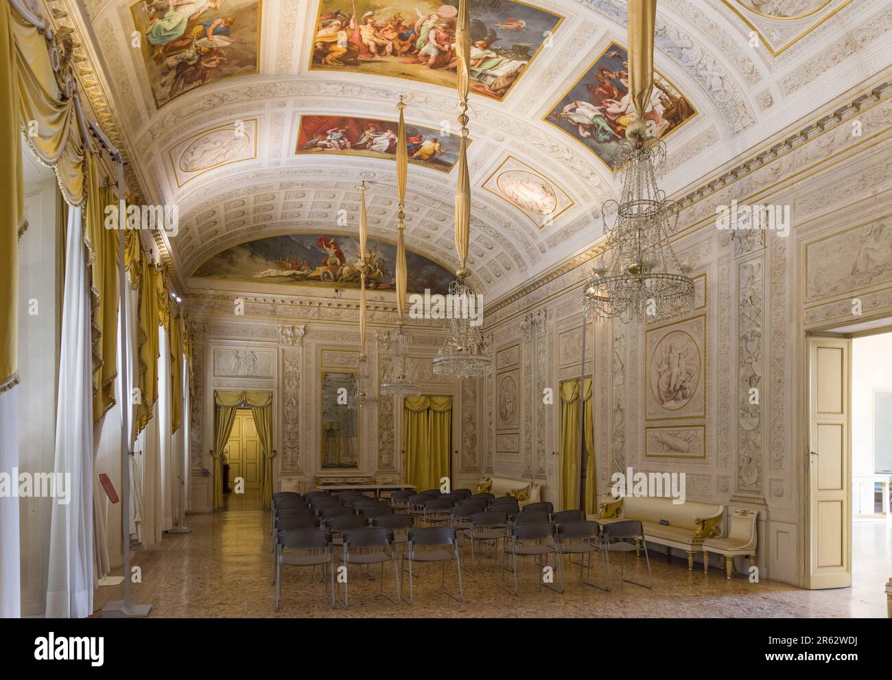 Faenza, Italy (3rd June 2023) - Party hall in neoclassical style in the main floor of Palazzo Milzetti Stock Photo
