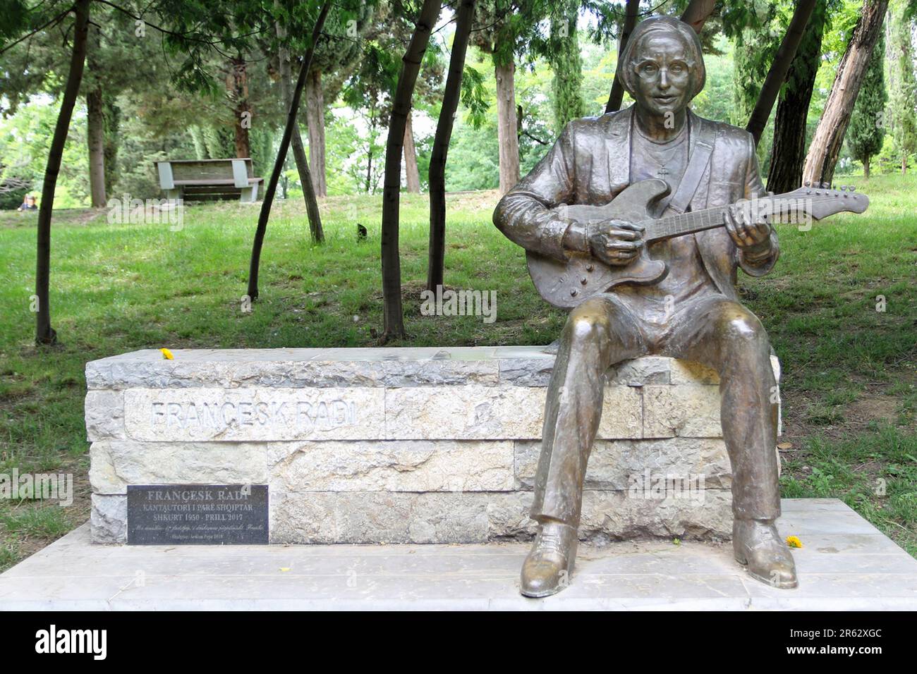 In the grand Park of Tirana there is a Statue of Françesk Radi (Feb 13th 1950 - Apr 3rd, 2017) who was an Albanian singer from Albania. He belongs to the generation of artists of the 70s of the 20th century. Called the first Albanian singer-songwriter, he brought innovation to modern Albanian light music. His creativity from its beginnings was separated from the classical formats of light song treatment. Its arrangement, structure and elaboration have clear pop-rock features of the Anglo-American model, but its performance also aimed to bring awareness and social change. Stock Photo