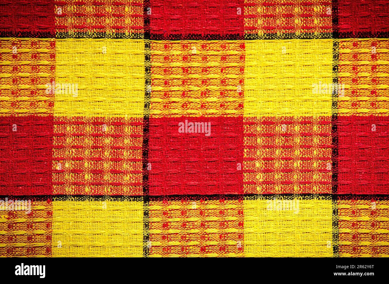 Texture material rag. Red and yellow fabric background checkered Stock ...