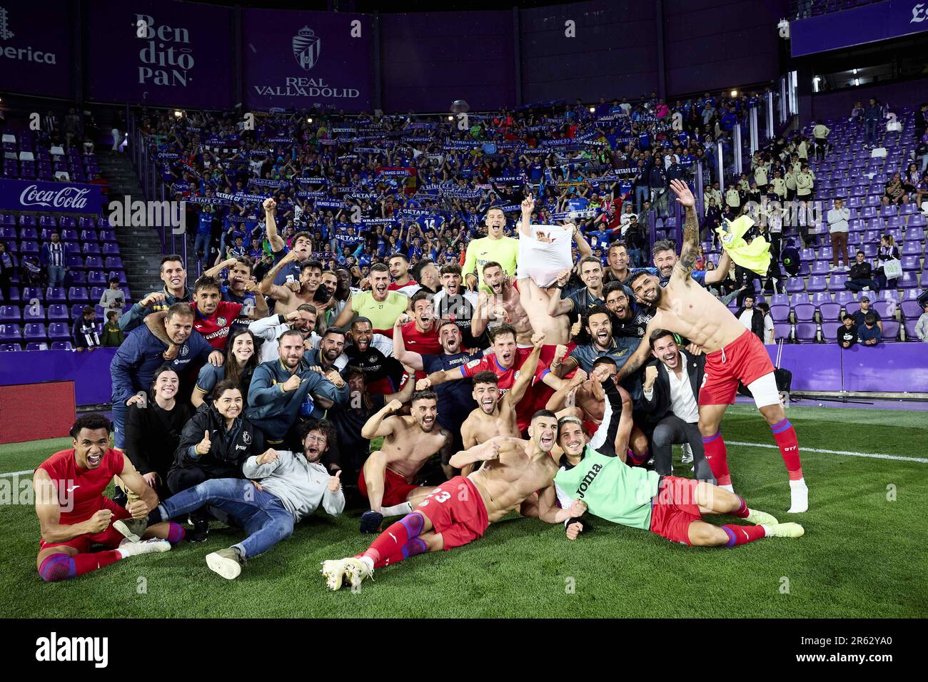 Valladolid, Spain. 4th June, 2023. VALLADOLID, SPAIN - JUNE 4: Getafe CF players celebrate during the La Liga match between Real Valladolid and Getafe CF at the Estadio Jose Zorrilla on June 4, 2023 in Valladolid, Spain (Credit Image: © Gerard Franco/DAX via ZUMA Press Wire) EDITORIAL USAGE ONLY! Not for Commercial USAGE! Stock Photo