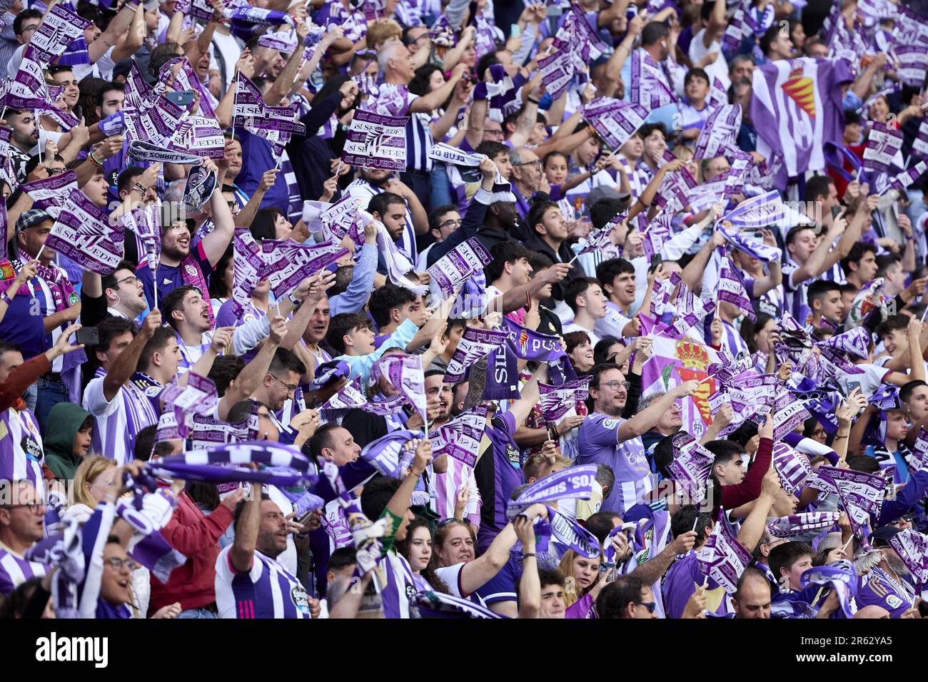 Valladolid, Spain. 4th June, 2023. VALLADOLID, SPAIN - JUNE 4: .Getafe CF supporters during the La Liga match between Real Valladolid and Getafe CF at the Estadio Jose Zorrilla on June 4, 2023 in Valladolid, Spain (Credit Image: © Gerard Franco/DAX via ZUMA Press Wire) EDITORIAL USAGE ONLY! Not for Commercial USAGE! Stock Photo