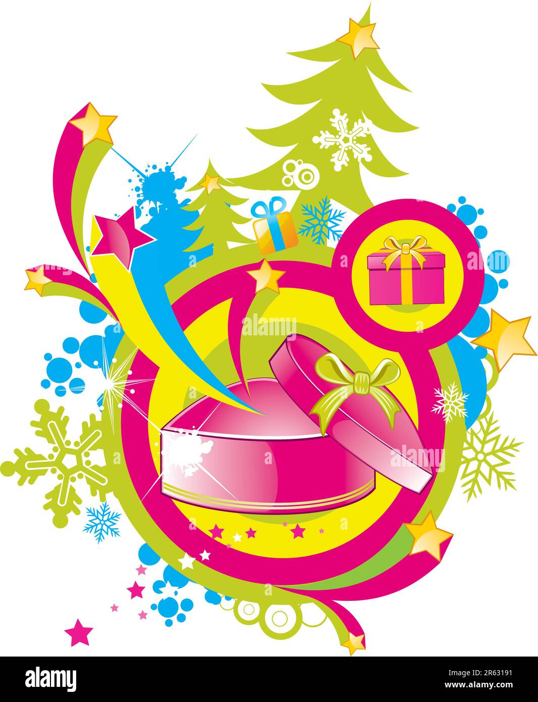 Christmas theme,funky magic gift box. Stock Vector