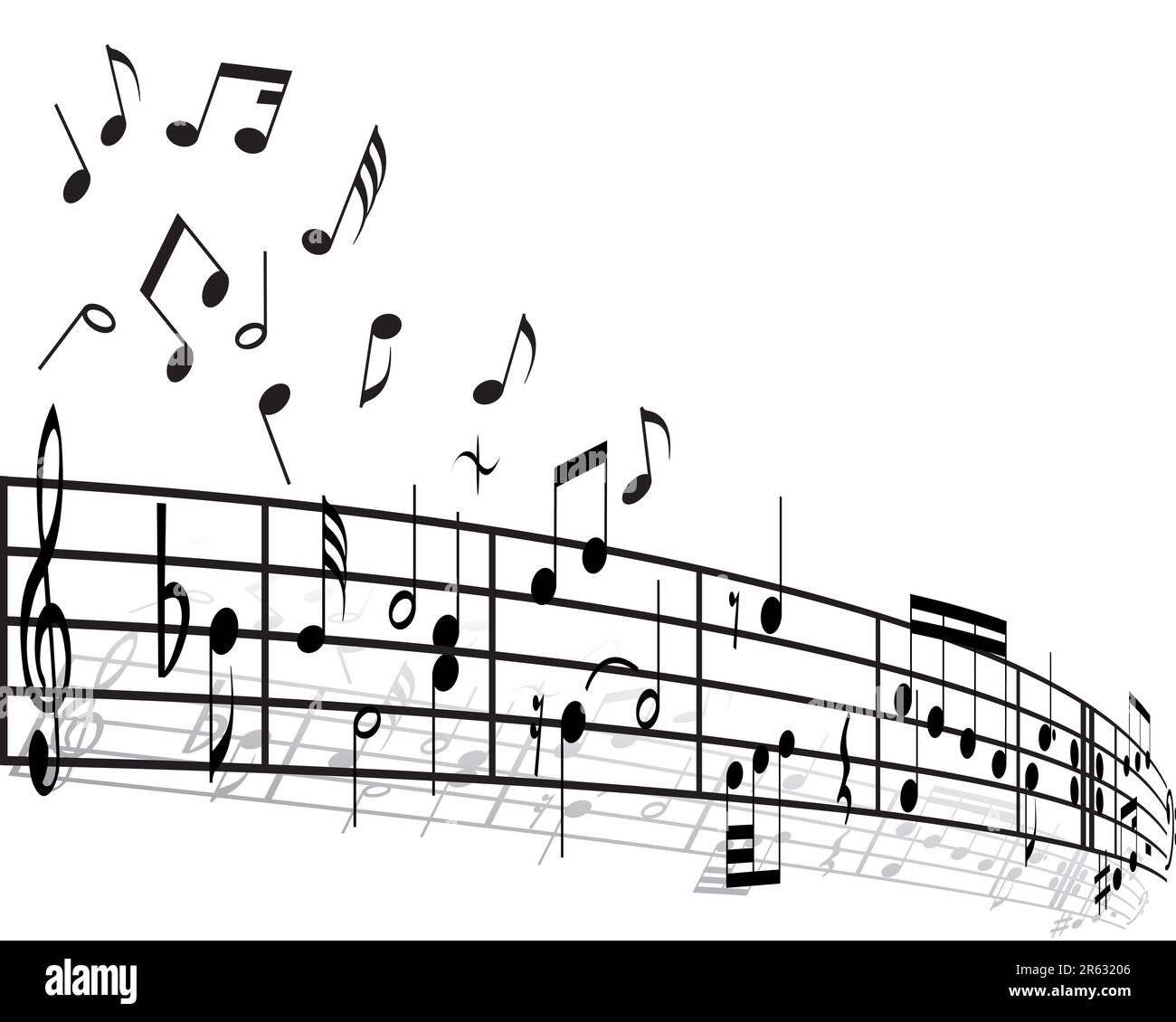 Music background with different notes on the white Stock Vector