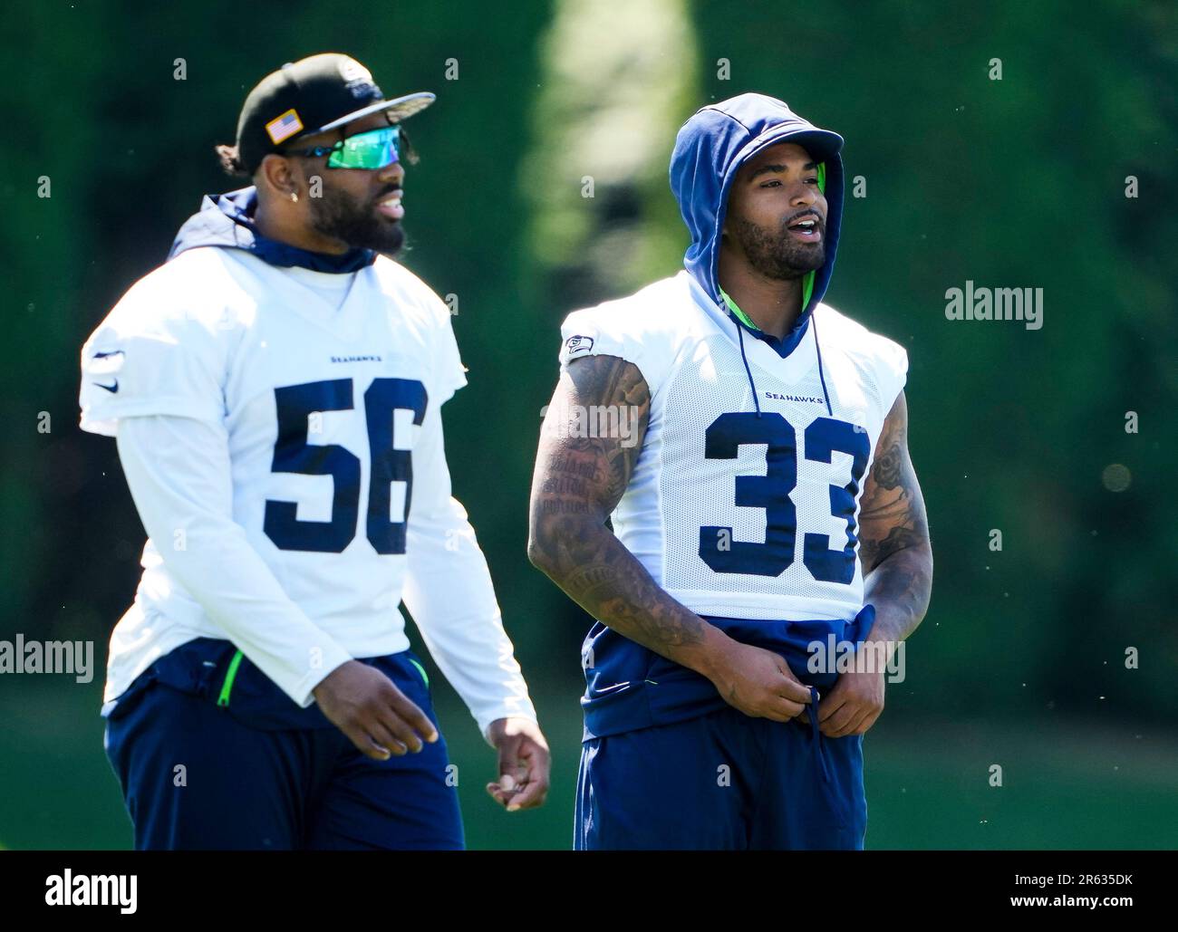 Seattle Seahawks linebacker Jordyn Brooks (56) and safety Jamal Adams ...