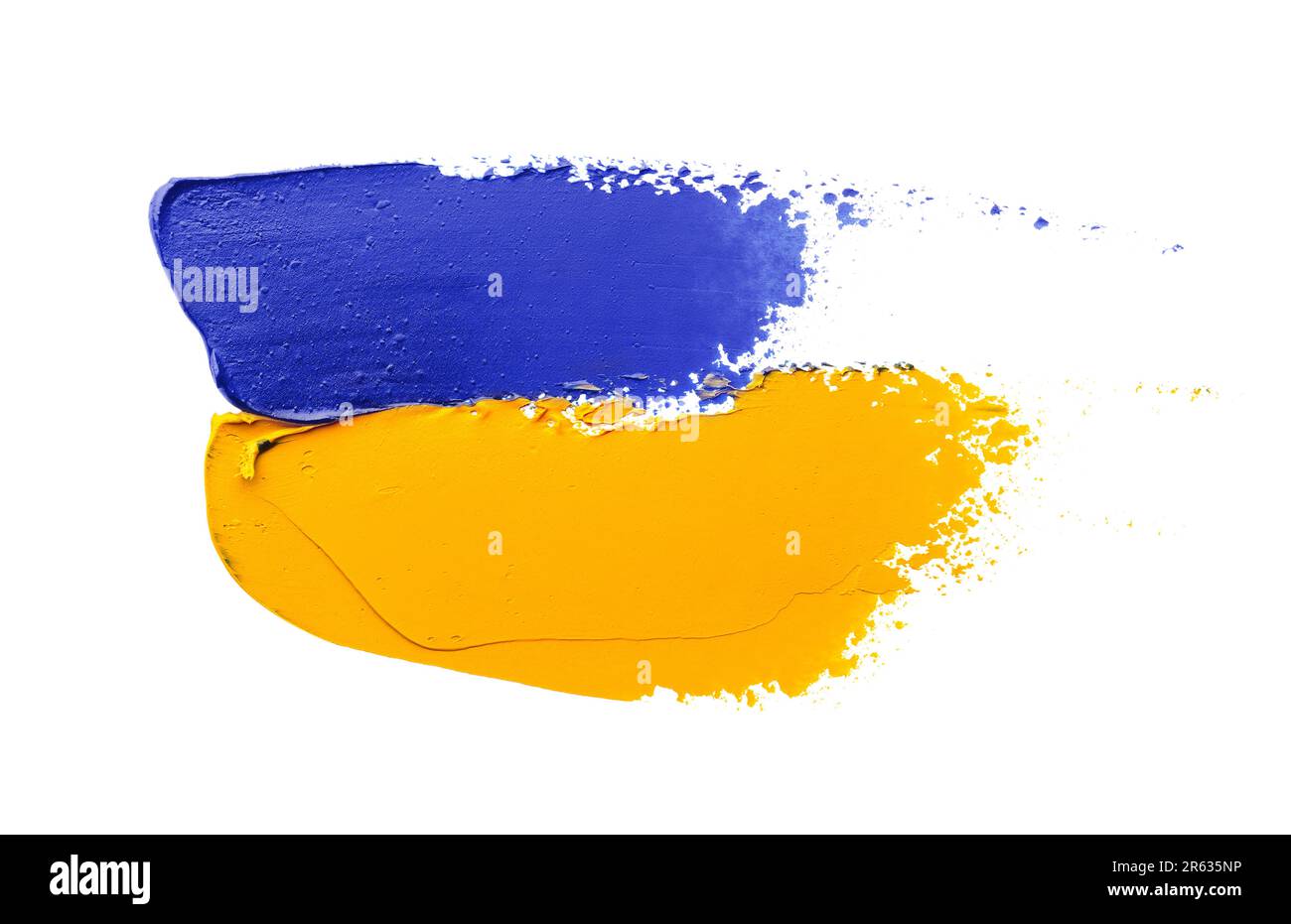 Blue and orange oil paint strokes on white background, top view Stock ...