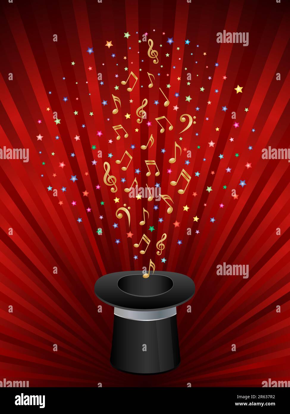 Music background with a magic top hat. Stock Vector
