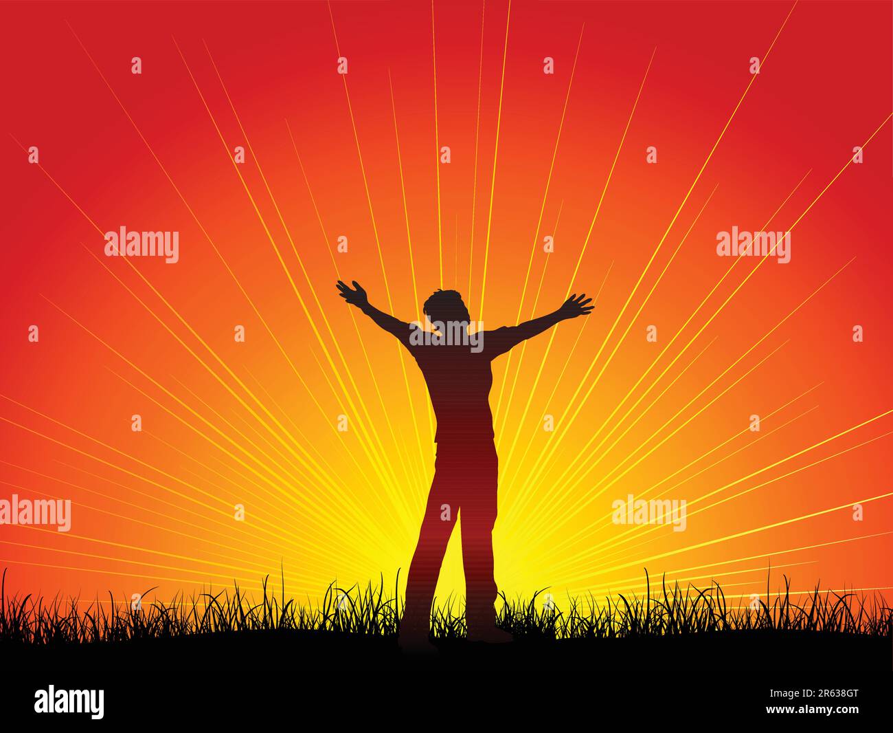 Silhouette of a man with his arms outstretched in worship Stock Vector ...