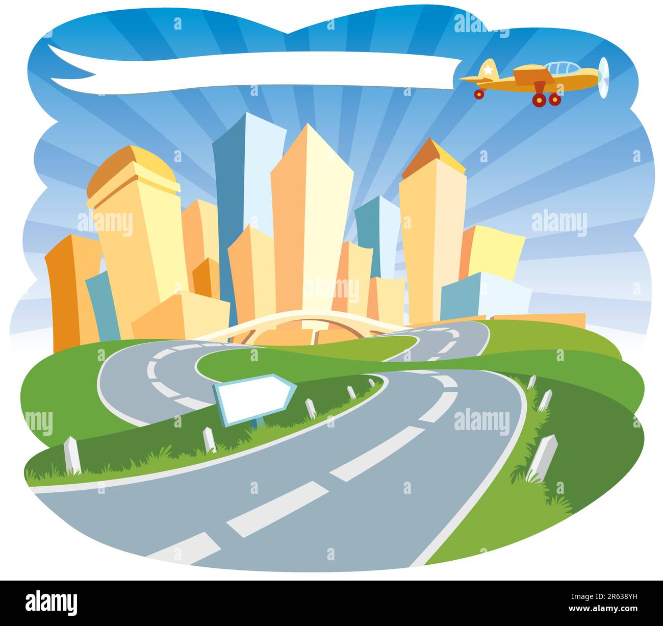 Road to a city center. Stock Vector