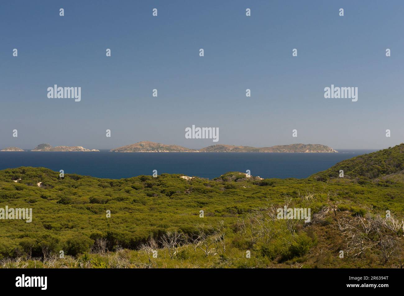 Summertime in Australia is usually hot and sunny, with lots of heat haze. Views of Bass Strait are hard to see - without a polarising filter. Stock Photo