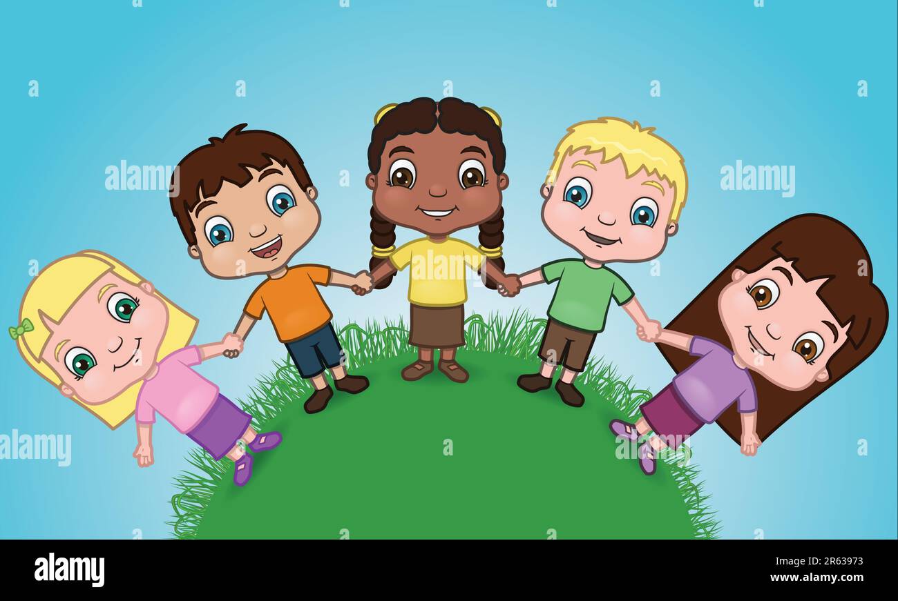this is a vector illustration of a group of diverse kids holding hands ...