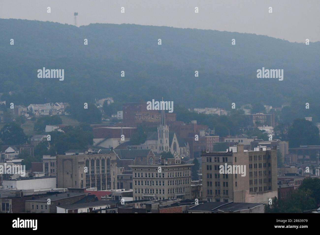The city of Pottsville, Pa., is surrounded by smoke and haze from