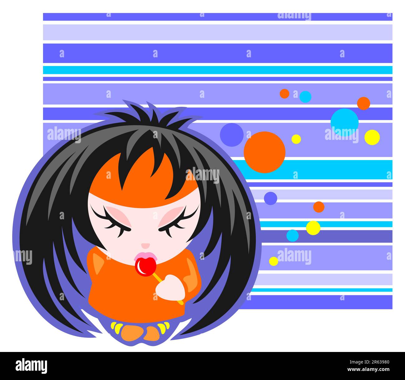 Cartoon emo girl and striped frame on a white background. Stock Vector