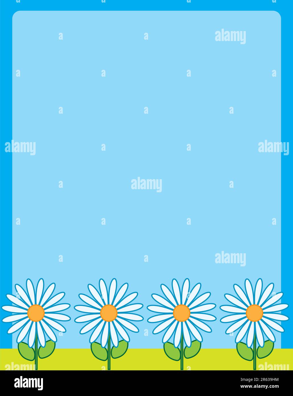 A border or frame featuring a row of bright daisies along the bottom Stock Vector