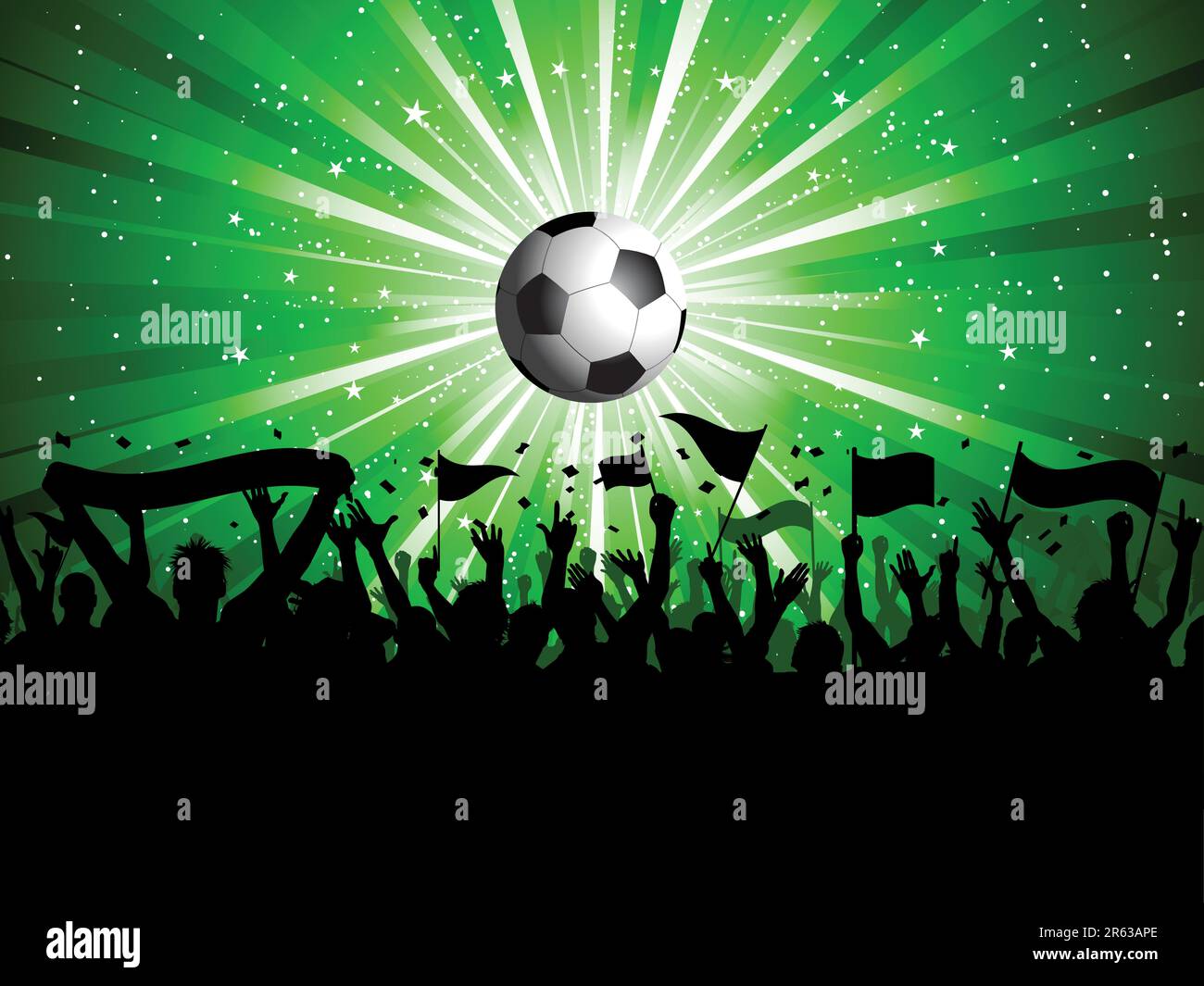 Football background with crowd holding banners and flags Stock Vector