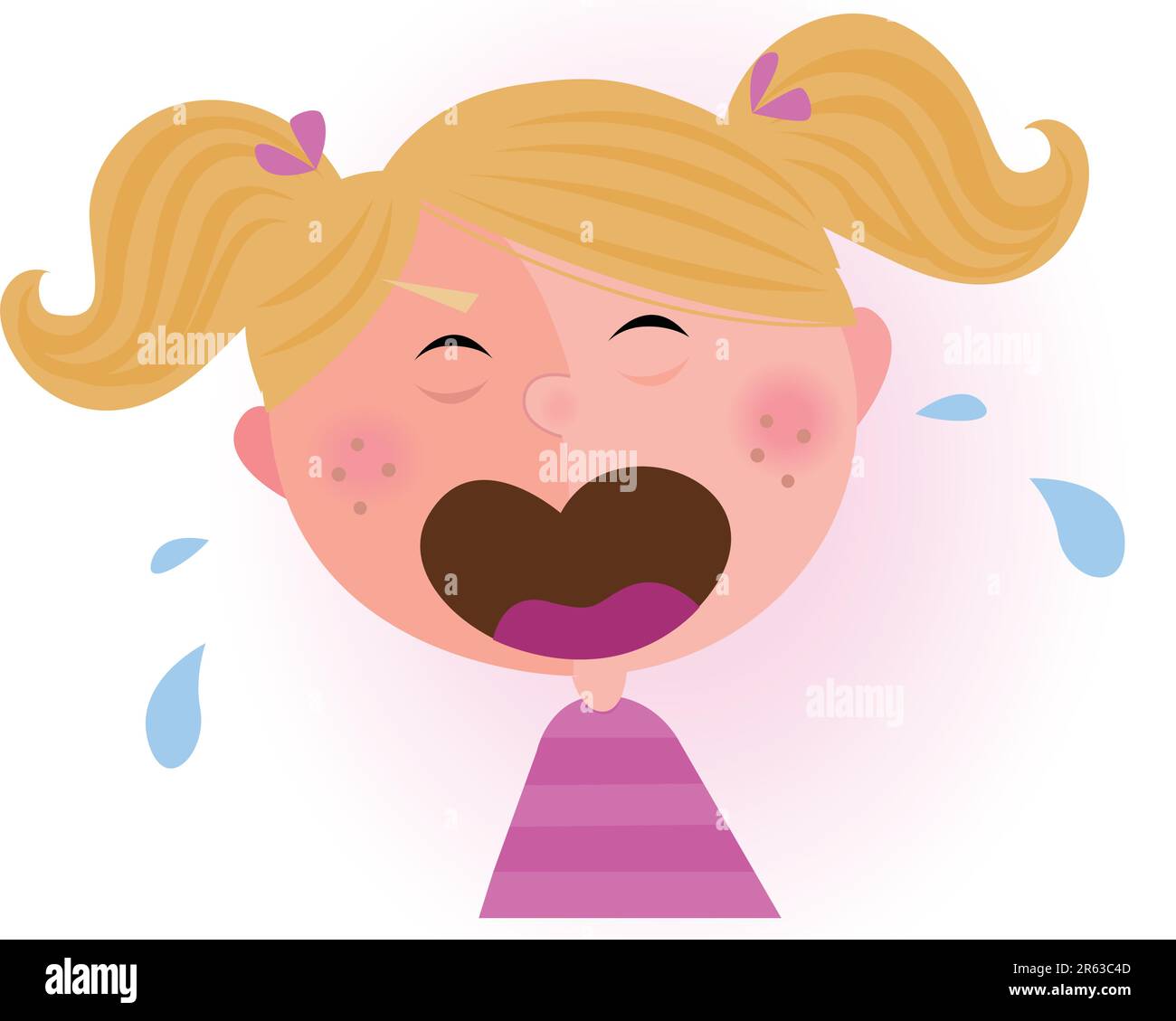 Crying small child. Vector cartoon illustration of cute crying baby girl. Stock Vector