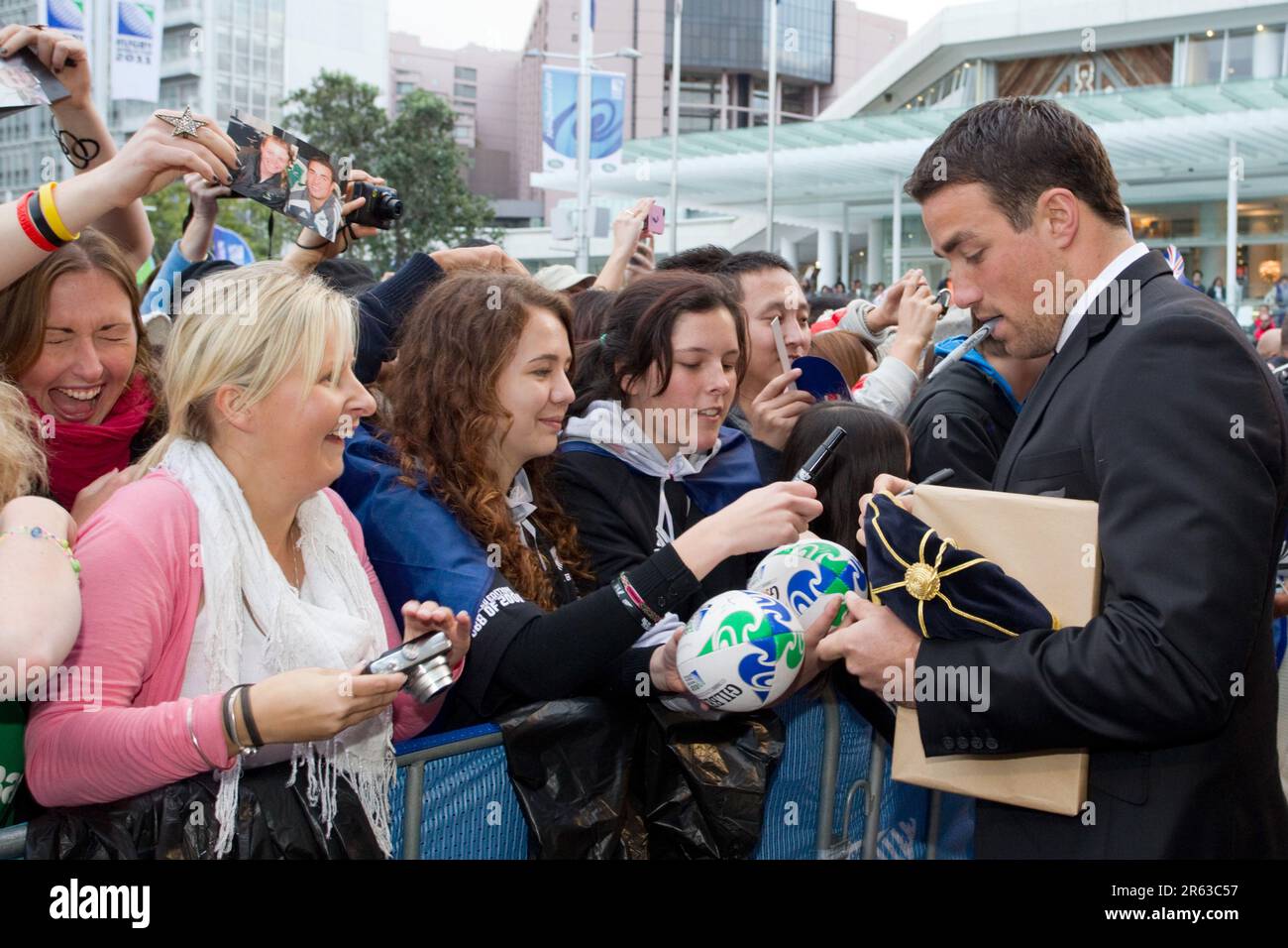 Richard Kahui meets supporters at the official welcome for the New Zealand Rugby World Cup Team, Aotea Square, Auckland, New Zealand, Saturday, September 03, 2011. Stock Photo