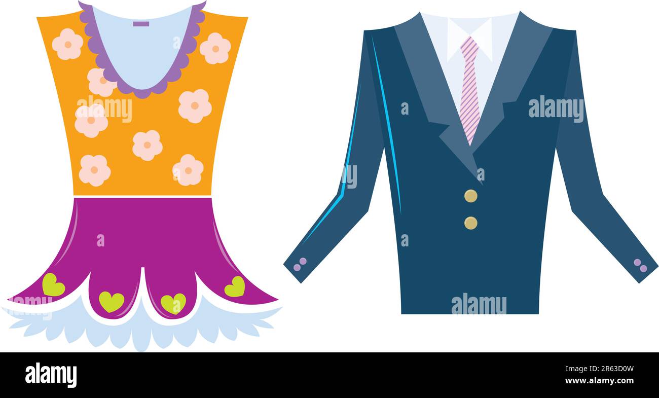 Cartoon style dress and suit pattern design. Stock Vector