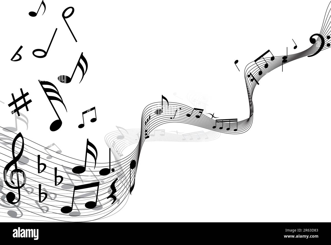 Musical notes staff with lines and shadows Stock Vector