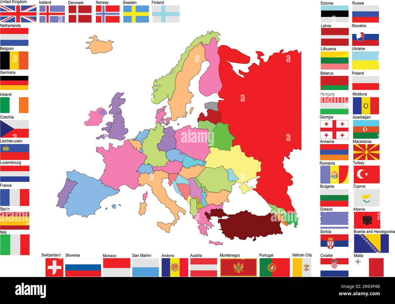 Map of Europe with country flags Stock Vector