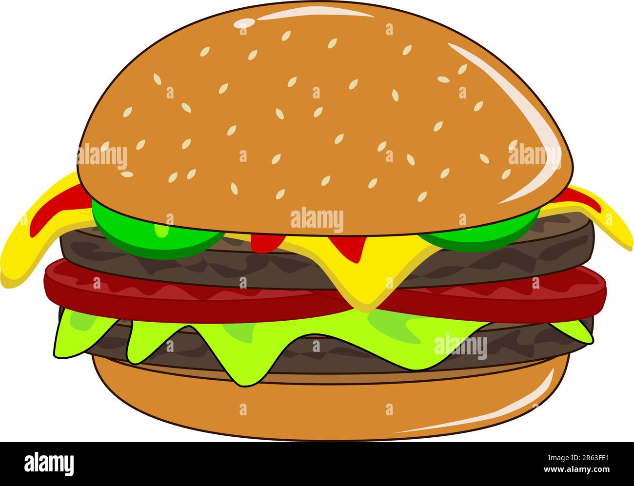 A Cheese burger with lettuce and pickles Stock Vector
