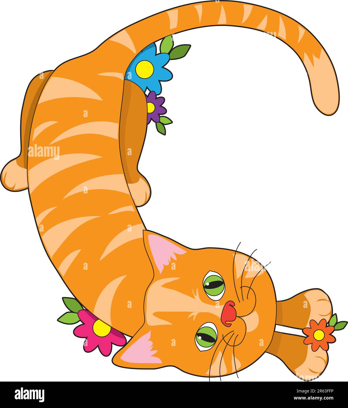 A cat lying down and looking up, shaped like the letter C Stock Vector