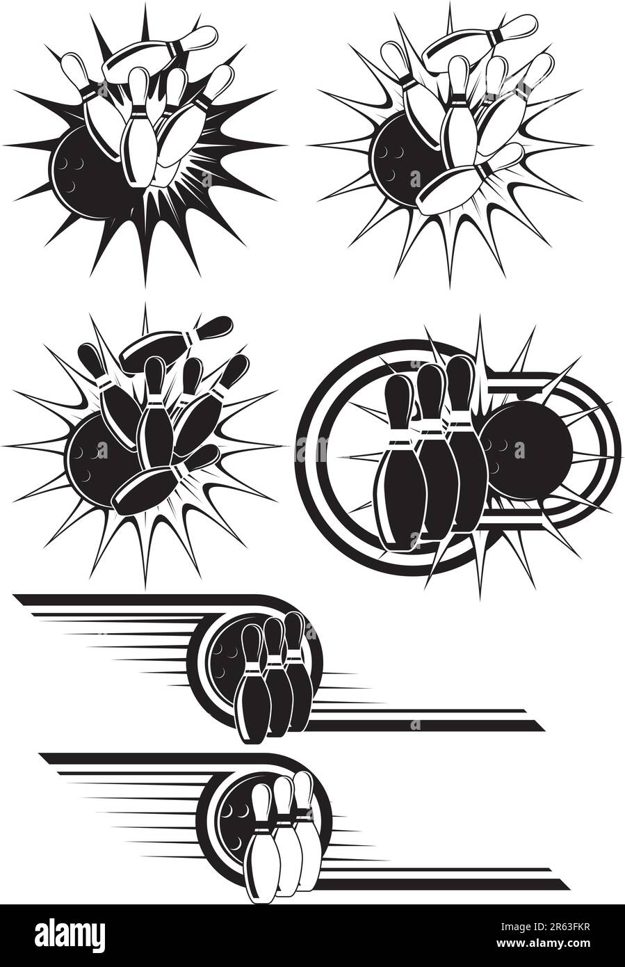 Black And White Bowling clipart styled as emblems Stock Vector