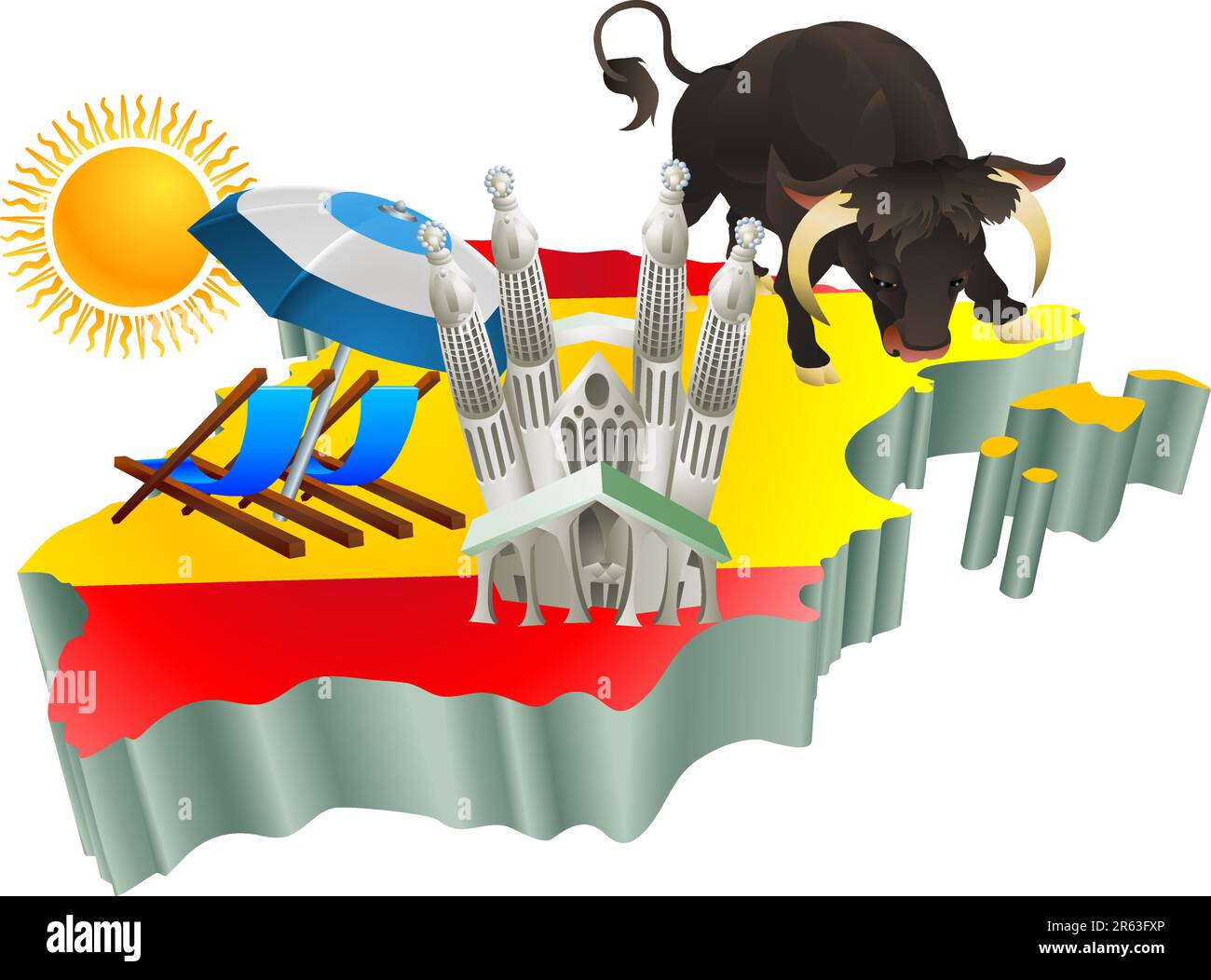 An illustration of some Spanish tourist attractions in Spain. Stock Vector