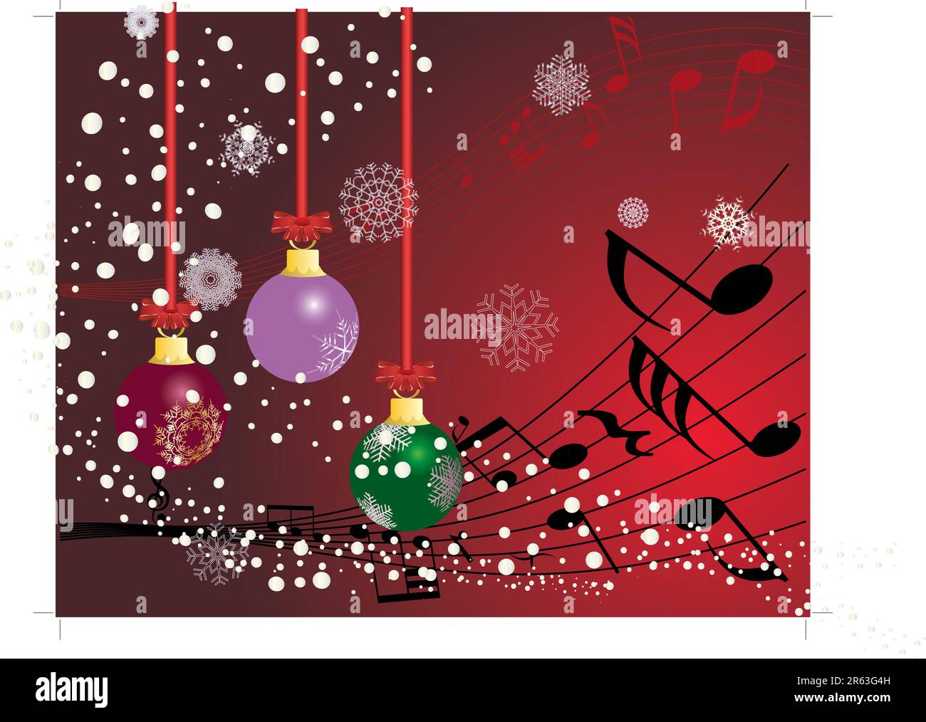 Christmas (New Year)greeting postcard with musical staff. Vector background. Stock Vector