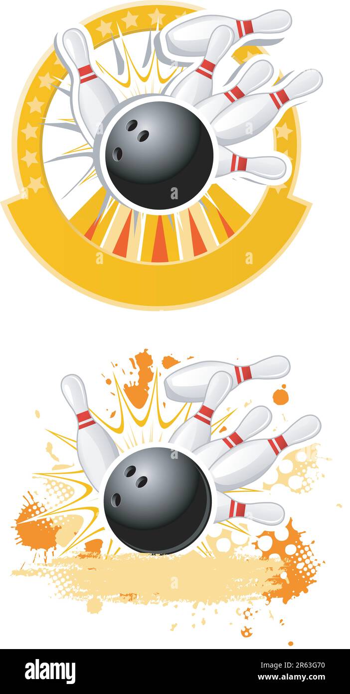 Bowling Strike emblems round shape and with splash Stock Vector