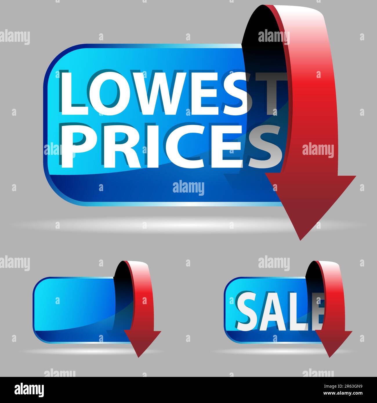 An image of lowest prices sales buttons. Stock Vector