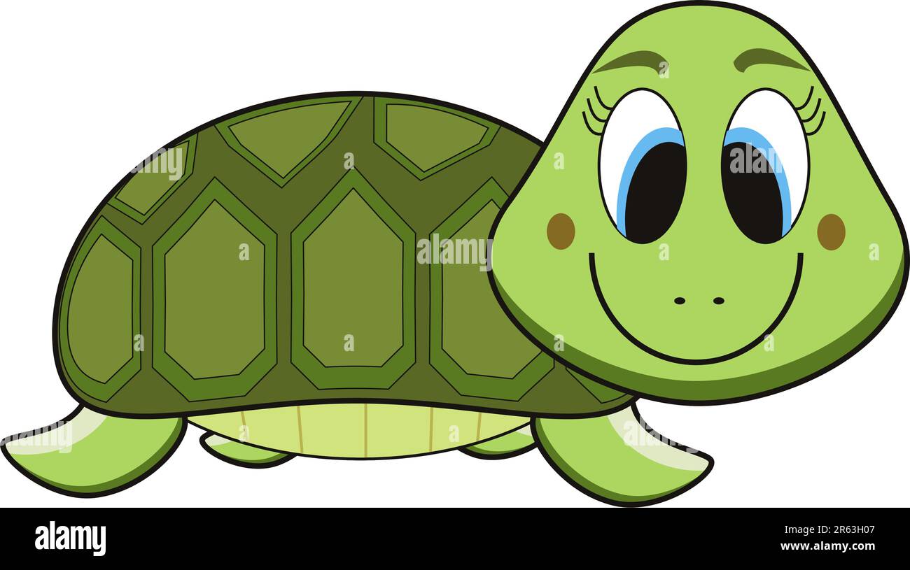 vector cartoon of a green turtle Stock Vector