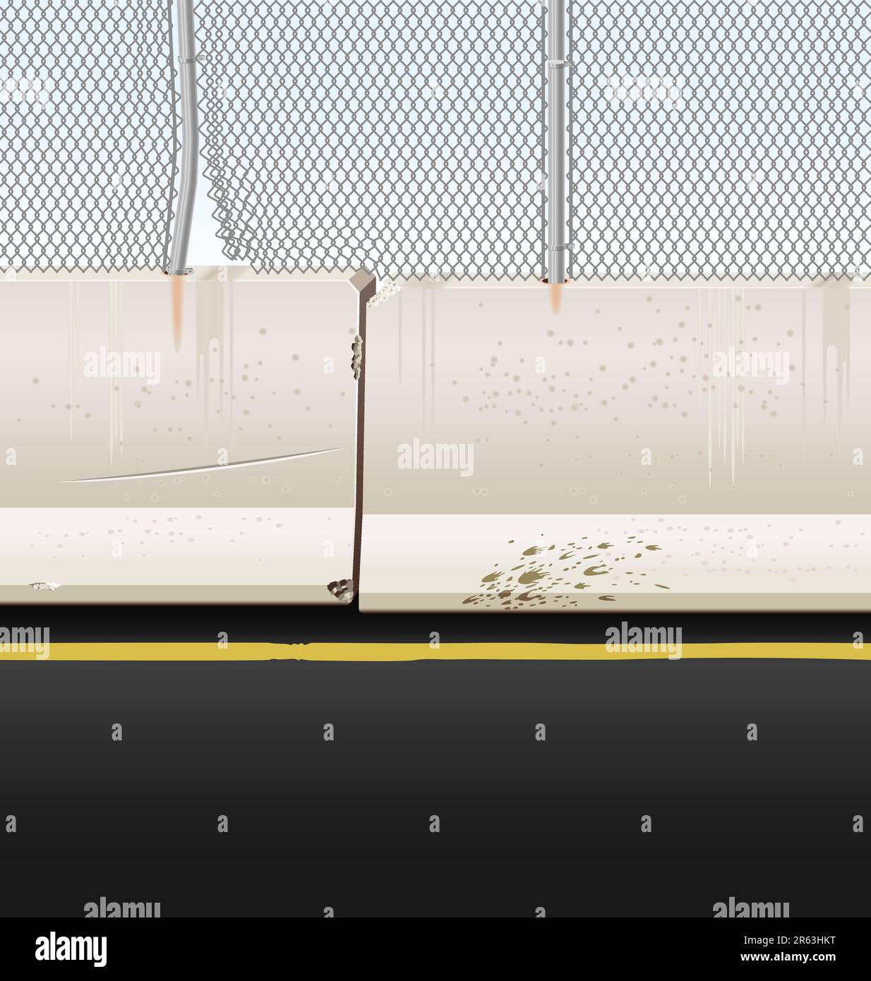 Vector illustration of Jersey barriers with chain link fence on a