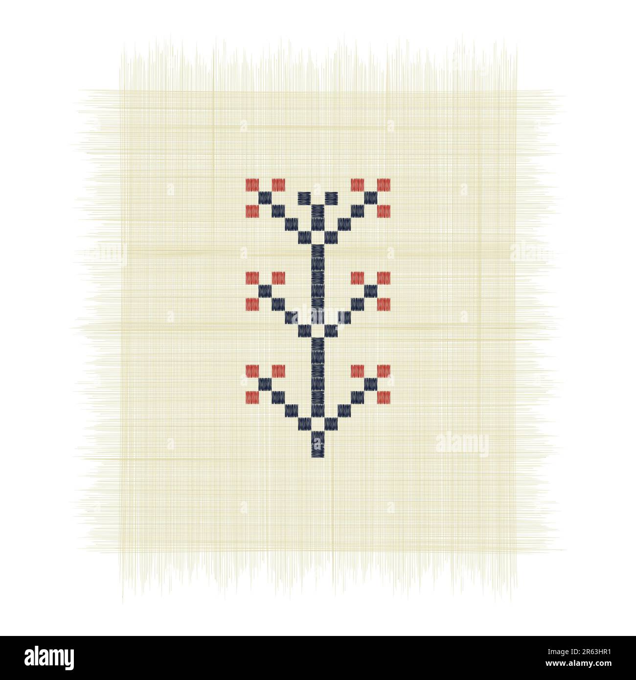 The False Tree, Palestinian embroidery Tatreez symbol drawing over white background Stock Photo