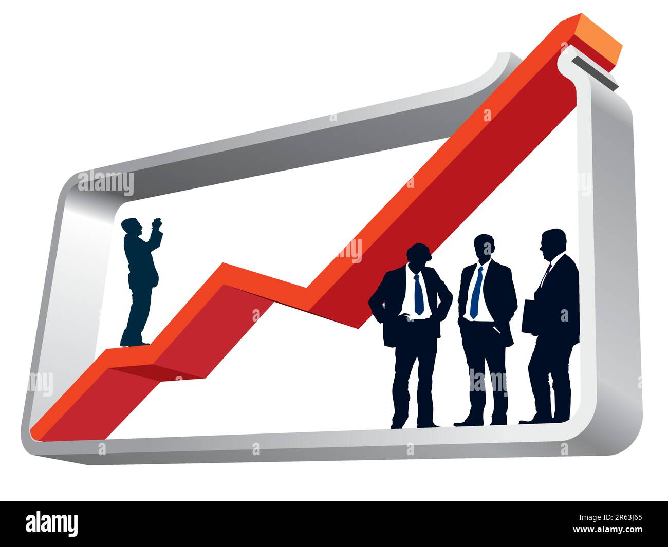 Businesspeople are standing in a large graph, conceptual business illustration. Stock Vector