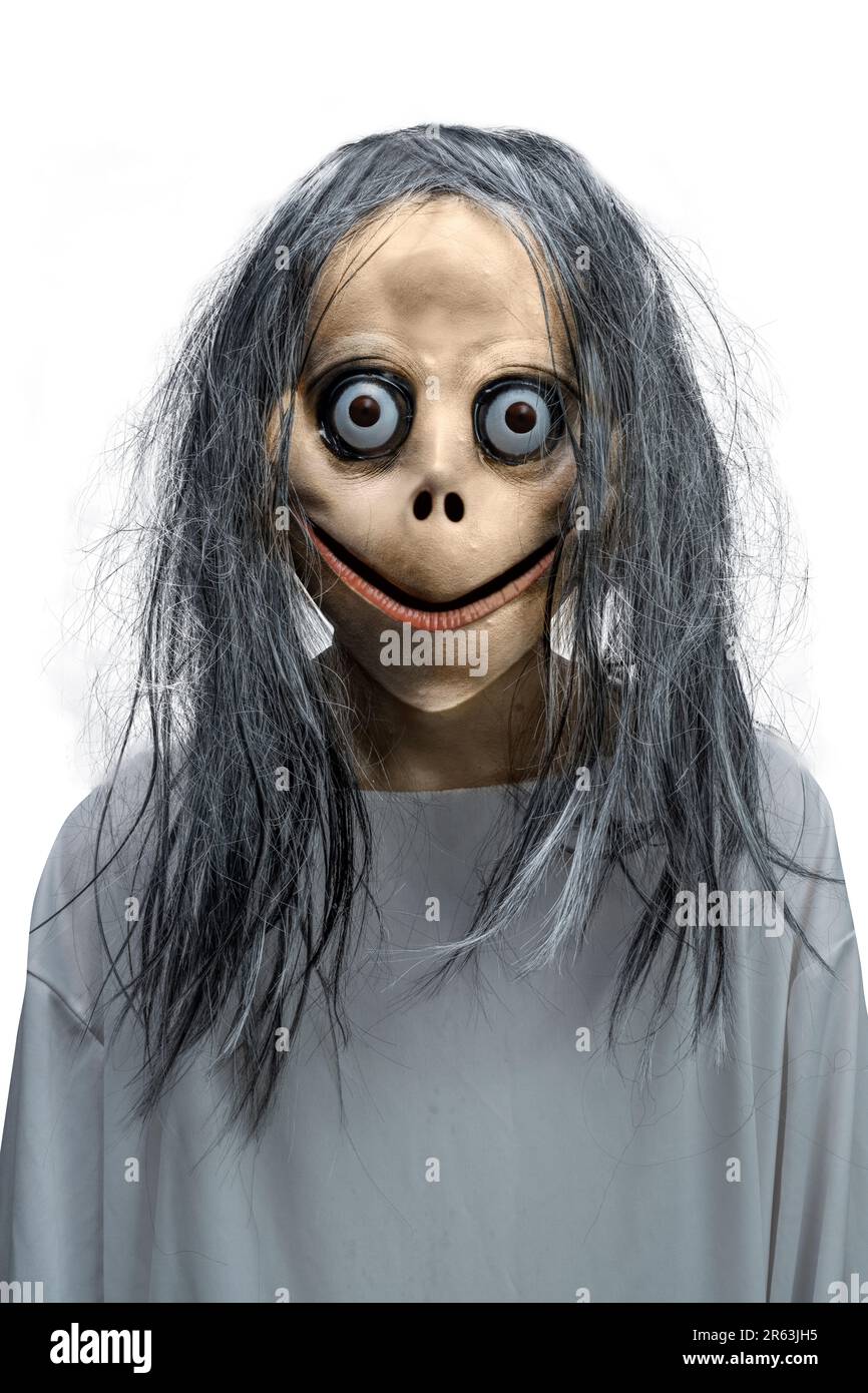 Scary momo isolated over white background. Scary face for