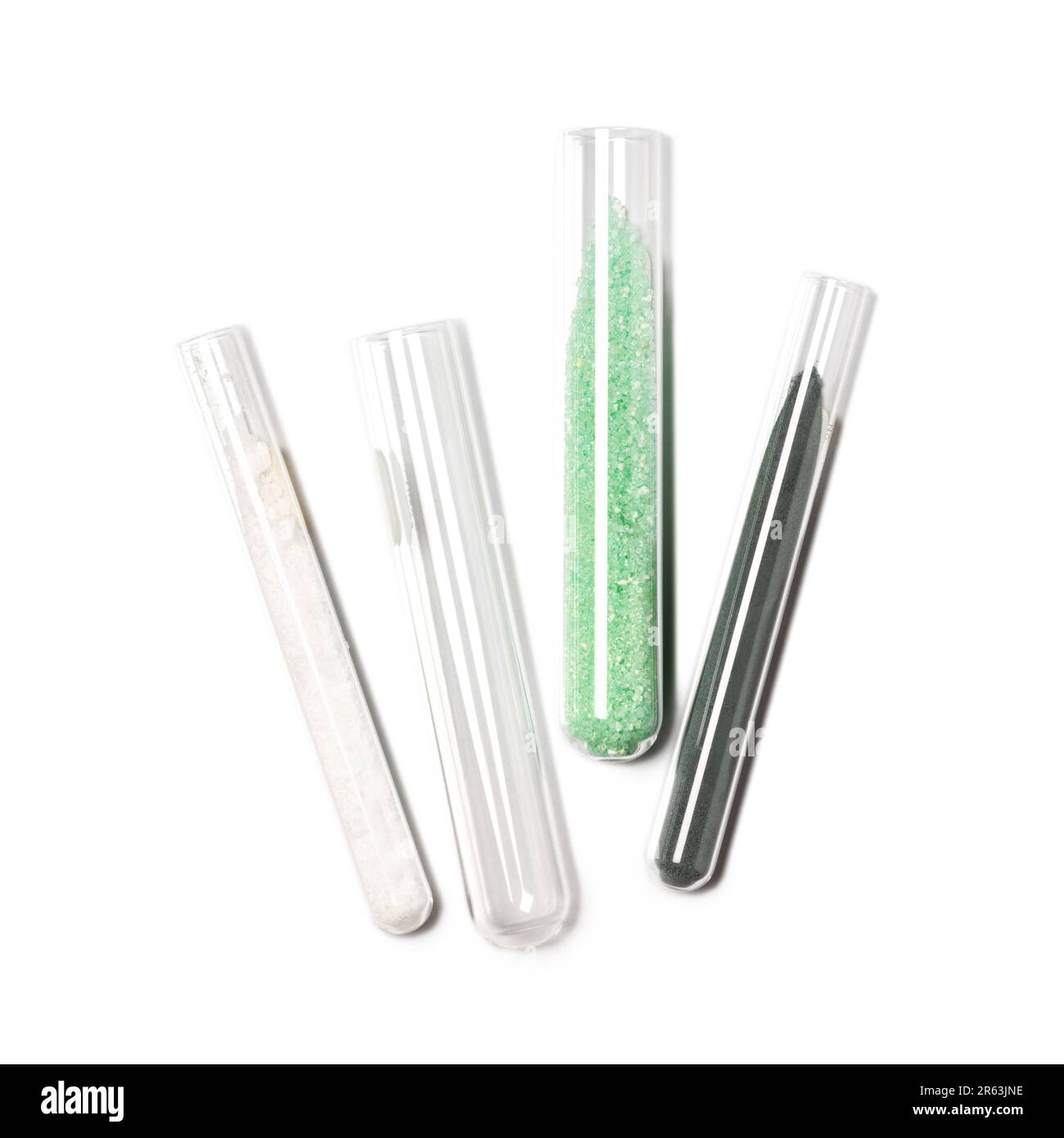 Closeup chemical ingredient on white laboratory table. Cetyl Esters Wax, Ferrous Sulfate and