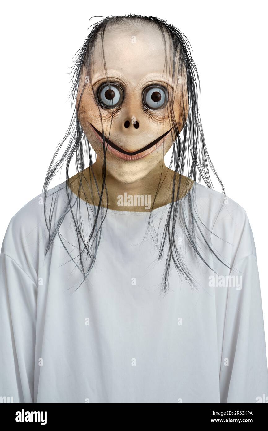 Scary momo isolated over white background. Scary face for