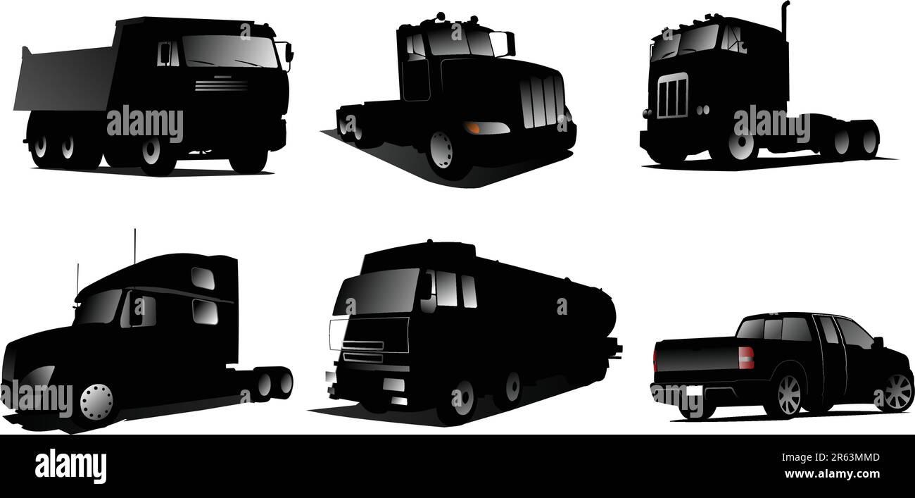 Six Vector illustration of trucks Stock Vector