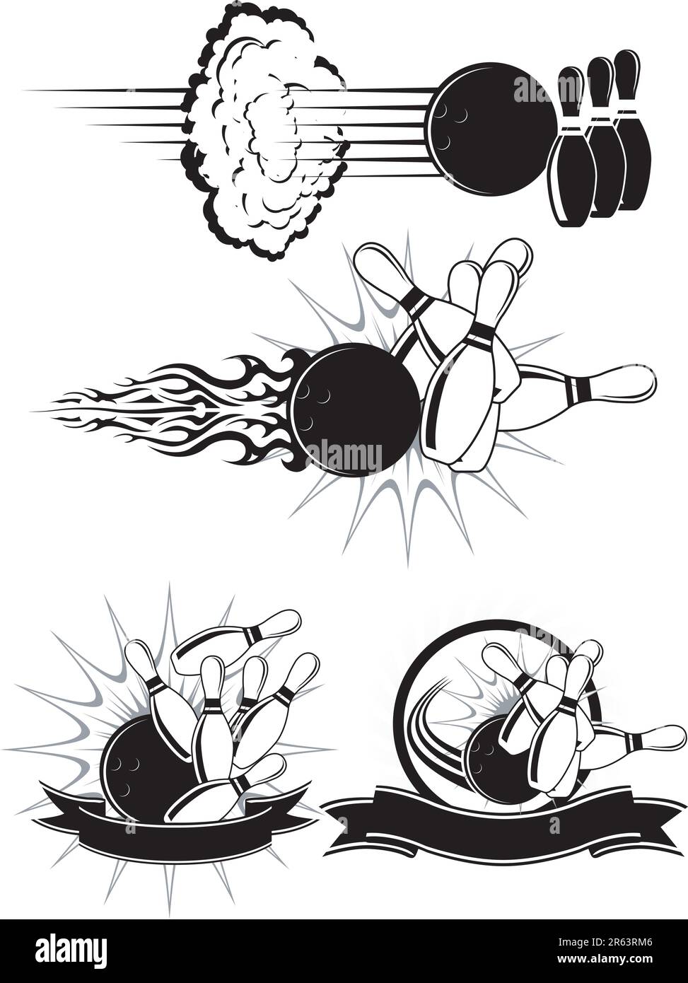 Black And White Bowling clipart styled as emblems Stock Vector