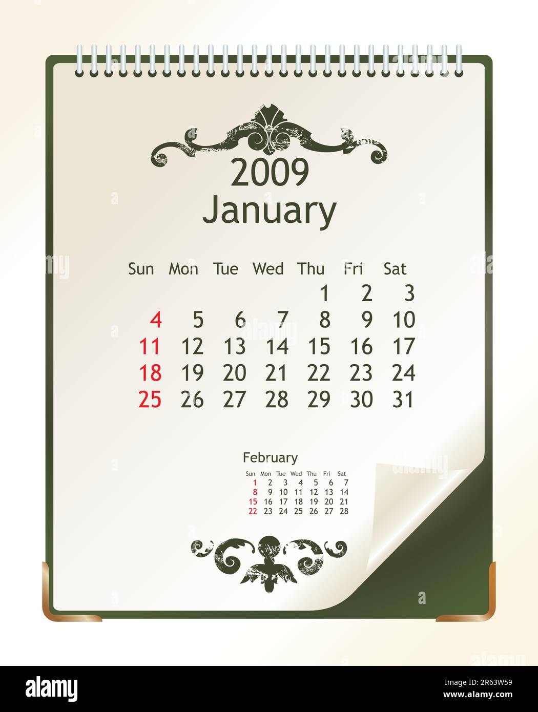 2009 calendar with a blanknote paper vector illustration Stock Vector 2009 calendar with a blanknote paper vector illustration Stock Vector