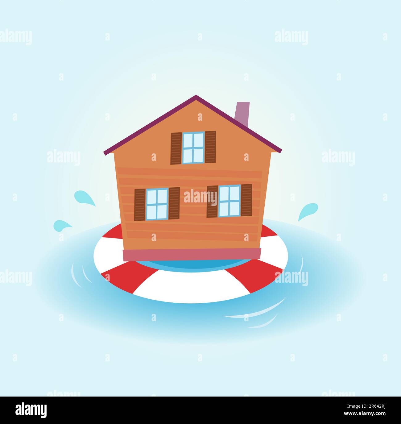 Illustration of house staying over water. Nature disaster or economic crisis? The house stay afloat. Stock Vector