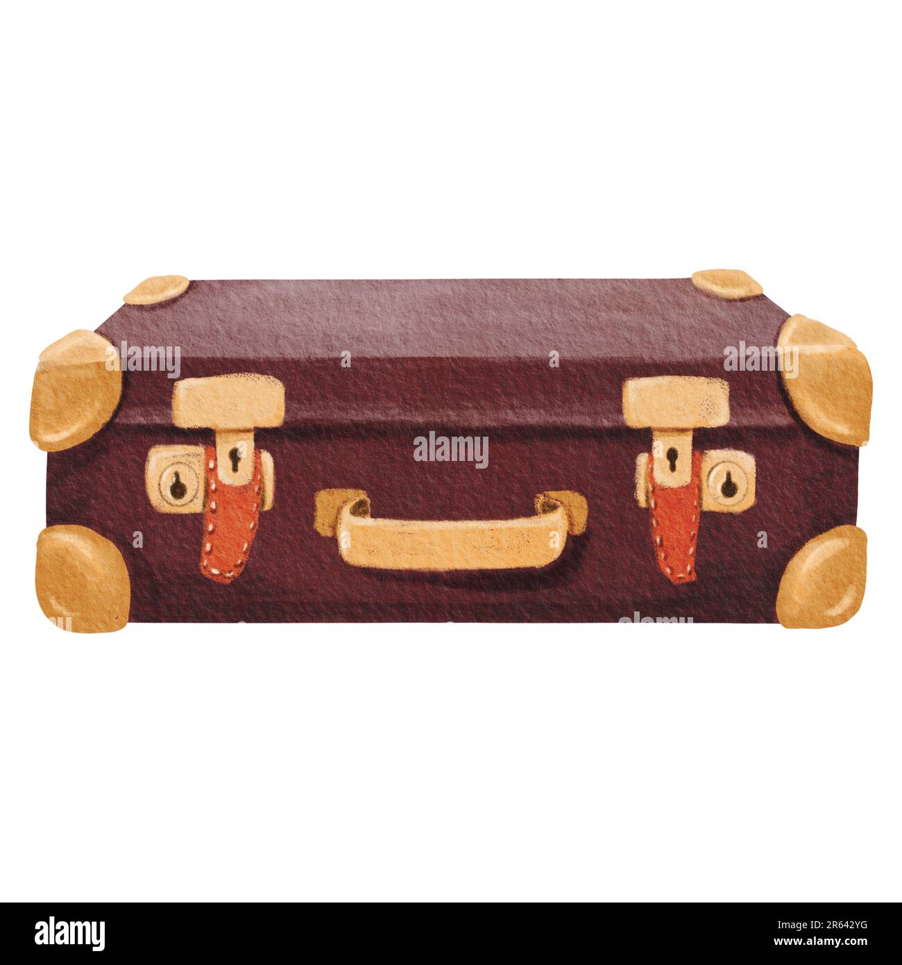 Stylish close brown retro suitcase with gold inserts, lock. Old vintage